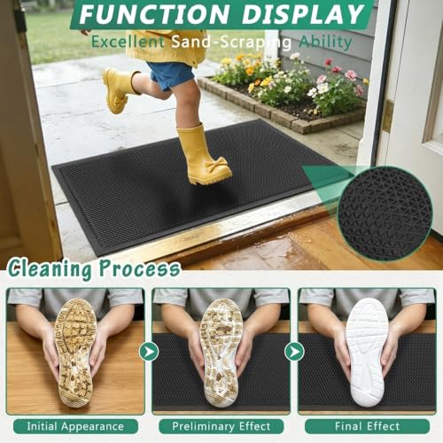 WochiTV Non Slip Drainage Mats, Front Door Mat, PVC Pool Floor Mat 0.2'' Thick Rubber Outdoor Indoor, Parking Space Mat for Bathroom Garage Basement Backyard Commercial Kitchen, 1.9x2.8Ft Black - color: Black, size: 1.9 x 2.8 ft