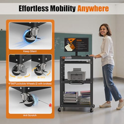 AV Presentation Cart Stand for Video Projector,TV,Laptop Computers,Printers,Metal Construction Rolling Cart with Adjustable Shelves,4 Wheels,4 Outlets, 5.75ft Cord,Support 300 lbs,Black - style: AV Cart with Keyboard Tray（M-AV-J）