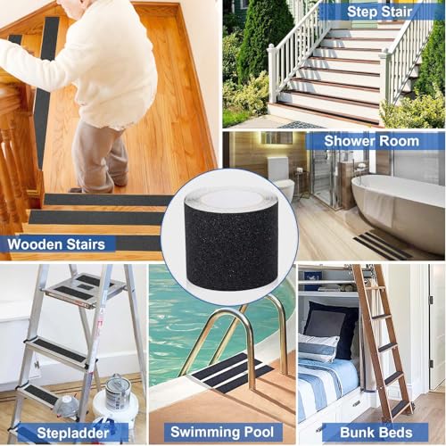 BOMEI PACK Black 4 Inch Wide Anti Slip Traction Tape, 4 Inch x 16.5 Feet - Best Grip, Friction, Abrasive Adhesive for Stairs, Tread Step, Indoor, Outdoor - color: Black