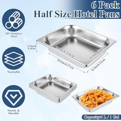 QTLCOHD 6 Pack Stainless Steel Half Size Hotel Pans, 1/2 Inch 2.5 Inch Deep - size: 2.5 Inch