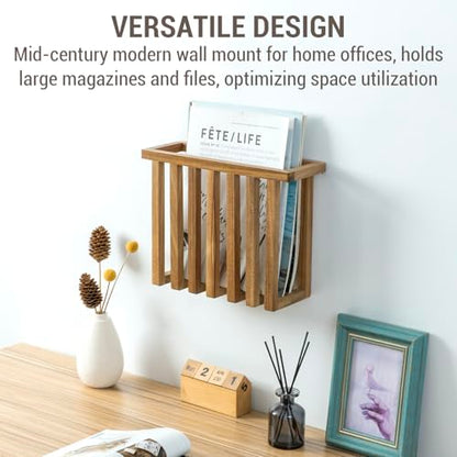 MyGift 11 Inch Acacia Wood Wall Magazine Rack, File Folder Holder