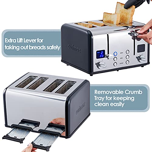 CUSIMAX 4 Slice Stainless Steel Toaster with Digital Display, Black - color: Black Stainless Steel, size: 4 Slice