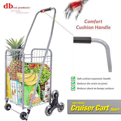 dbest Products Stair Climber Cruiser Cart Sport, Foldable Grocery Cart on Wheels,Multi-Use Collapsible Folding Laundry Basket with Wheels - color: Silver, style: Stair Climber Cruiser Cart Sport