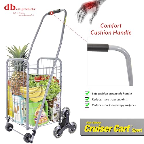 dbest Products Stair Climber Cruiser Cart Sport, Foldable Grocery Cart on Wheels,Multi-Use Collapsible Folding Laundry Basket with Wheels - color: Silver, style: Stair Climber Cruiser Cart Sport
