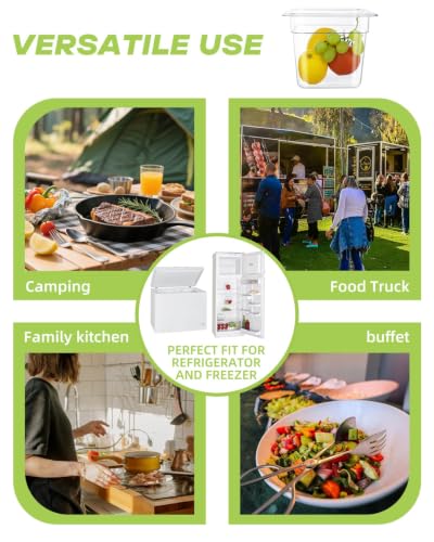 6 Pack Food Pan with Lids,1/6 Size Shatterproof Stackable Plastic Hotel Food Pan for Party, Catering, Home kitchens Meal Prep,-40°F to 212°F (2.35QT(2.22L), 1/6 size 6" deep) - size: 1/6 size 6" deep