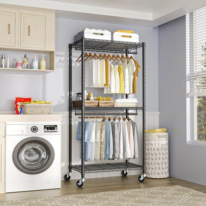 FUTASSI Heavy-Duty Portable Closet, 30"W x 14"D x 76"H, Black, Carbon Steel - color: Black, size: P1 Medium