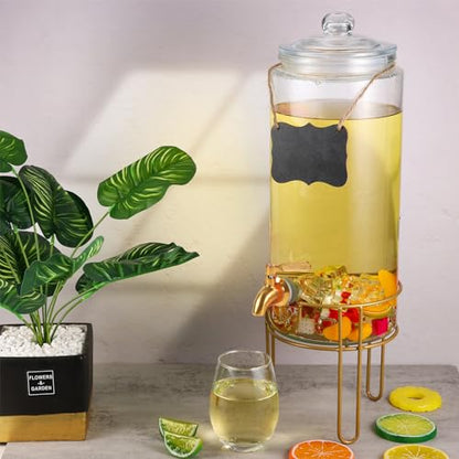 1.5 Gallon Drink dispenser, Glass Beverage Dispenser With Stand, Drink Dispensers for Parties With Stainless Steel Spigot + Marker & Chalkboard 100% Leakproof. Perfect For Parties And Daily Use - size: 1.5 Gallon