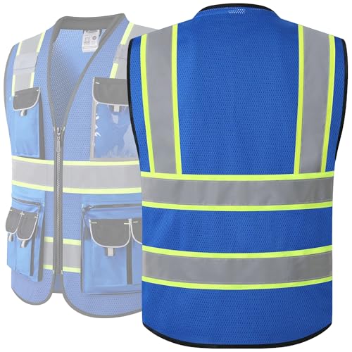 JKSafety Reflective Safety Vest for Men Cushioned Collar JK89M Blue M - color: Mesh-blue, size: Medium