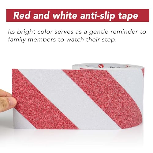 BOMEI PACK Anti Slip Traction Tape,4 Inch x 33 Ft,Heavy Duty Non Slip Tape,Grip Tape for Stairs, Tread Step, Indoor & Outdoor Use,Waterproof Stairs Non Skid Treads (Red & White) - color: Red & White