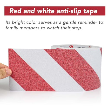 BOMEI PACK Anti Slip Traction Tape,4 Inch x 33 Ft,Heavy Duty Non Slip Tape,Grip Tape for Stairs, Tread Step, Indoor & Outdoor Use,Waterproof Stairs Non Skid Treads (Red & White) - color: Red & White
