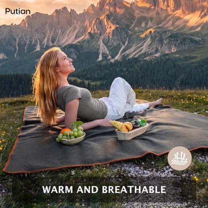 PuTian 100% Wool Blanket - Camping Outdoor Blanket, 63"×48", Grey - color: Grey, size: 63" × 48"