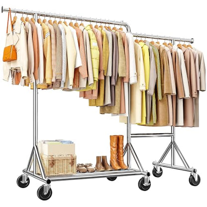 Raybee Heavy Duty Clothes Rack 500LBS L-Shaped Rolling Garment Rack - style: Industrial