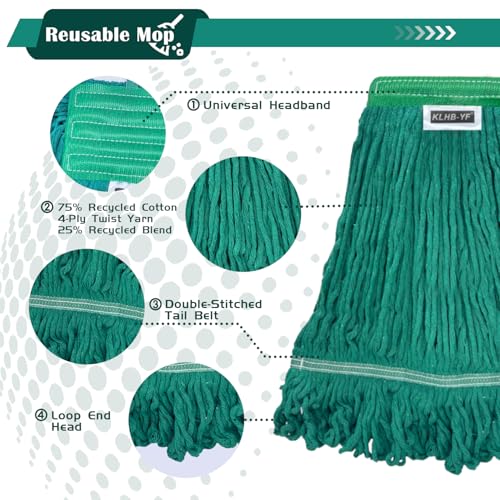 Heavy Duty Wet Industrial Cleaning Mop Head – 21 oz Green mop Head Replacement Cotton Washable Industrial mop Heads Heavy Duty for Commercial & Home Cleaning（Green） - color: Green, size: 3 Pack