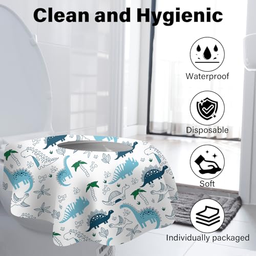 60 Pack Toilet Seat Covers Disposable, Extra Large Waterproof Toilet Cover for Toddlers & Adults, Individually Wrapped Travel Essential Portable Potty Training in Public Restrooms, Trip - Dinosaur - color: Dinosaur