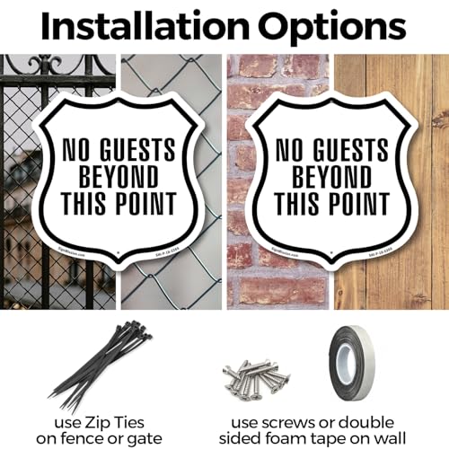 No Guests Beyond This Point (5 Pack) 12 inch X 12 inch Shield-Shaped Rust-Free Aluminum Metal Signs Weather Resistant Made in the USA - color: Aluminum Metal Signs, size: (5 Pack) 12 inch X 12 inch