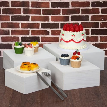 4 Pieces Wooden Cake Stands,Natural Wite Cupcake Stands for Display,12 inches Square Wooden crates,Wood Display risers for Wedding,Birthday Party,Christmas,etc. (Natural White) - color: Natural White
