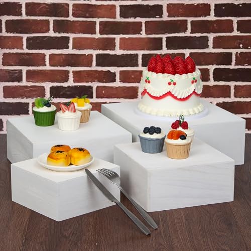 4 Pieces Wooden Cake Stands,Natural Wite Cupcake Stands for Display,12 inches Square Wooden crates,Wood Display risers for Wedding,Birthday Party,Christmas,etc. (Natural White) - color: Natural White