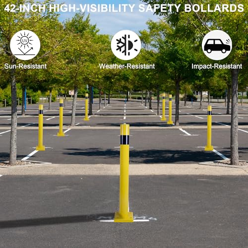 OrangeStar 36 Inch Safety Bollard - Heavy Duty PVC Traffic Barrier, 4" Diameter Yellow Parking Lot Bollard with Anchor Bolts for Driveway, Warehouse, Storefront Protection