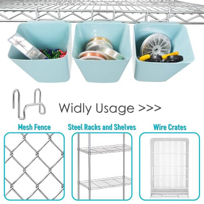 6Pack Blue Grid Wall Bins Hanging Cups with Back Hook, Gridwall Shelf Bins - color: Blue