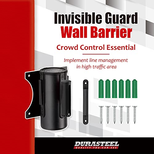 DuraSteel Wall Mount Retractable Belt Barrier - 9.2 Ft Red Safety Belt in Sturdy Black Casing - Guardian 1.0 Indoor & Outdoor Do Not Cross Caution Tape for Crowd Control Queue Barrier, Line Divider - color: Red Belt, size: Black Body
