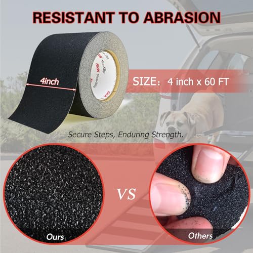 S&X Anti Slip Tape 4in x 60ft Grip Tape for Stairs & Floors, Black - size: 4 inches x 60 feet