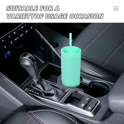 Volhoply 16oz Plastic Skinny Tumbler With Lid and Straw Bulk 4 Pack,Insulated Double Wall BPA Free Matte Acrylic Tumblers,Iced Coffee Travel Mug Reusable Party Cup,Customizable Diy Gifts(Green,4 Set) - color: Green