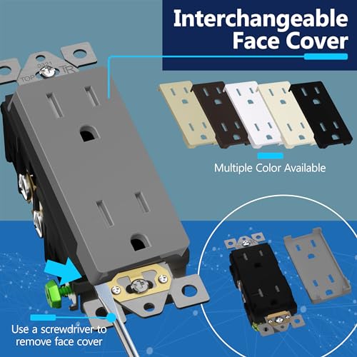 LIDER Decorator Receptacle, Tamper-Resistant Wall Outlet, 15A, 5-Pack - color: Gray, size: 15 Amp (No Wall Plate)