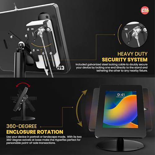 Premium Retail POS Stand – CTA Upscale Tablet Kiosk Stand with 360 Rotation & Locking – for iPad 11 (A16) - Pro 11-inch M4 - Air 11-inch M3- iPad 10th Gen - Galaxy Tab & More Tablets