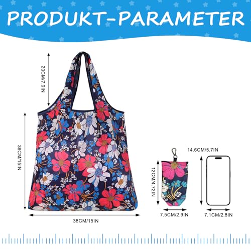 6 Pcs Reusable Shopping Bags Foldable,Grocery Bags in Pocket,Waterproof and Machine Washable,Eco-friendly Travel Recycle Polyester Tote Bags for Daily Shopping Supplies load