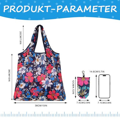 6 Pcs Reusable Shopping Bags Foldable,Grocery Bags in Pocket,Waterproof and Machine Washable,Eco-friendly Travel Recycle Polyester Tote Bags for Daily Shopping Supplies load
