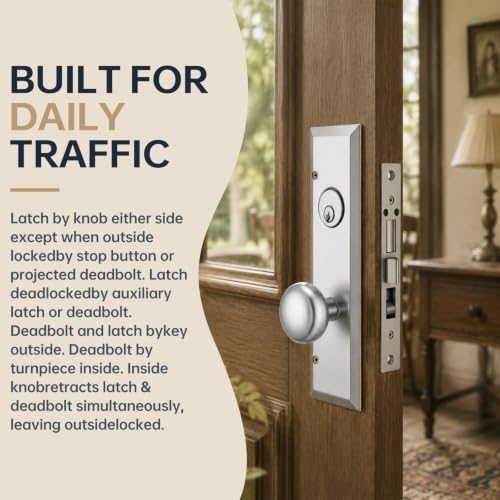 Tandefio 1 Set Mortise Lock with 2-1/2" Backset, Right Hand, Silver - style: Right Hand