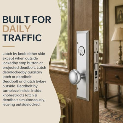 Tandefio 1 Set Mortise Lock with 2-1/2" Backset, Right Hand, Silver - style: Right Hand