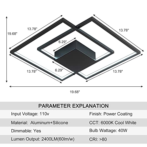 Modern LED Ceiling Light,Black,Frame Flush Mount Ceiling Light - size: 2-light squares