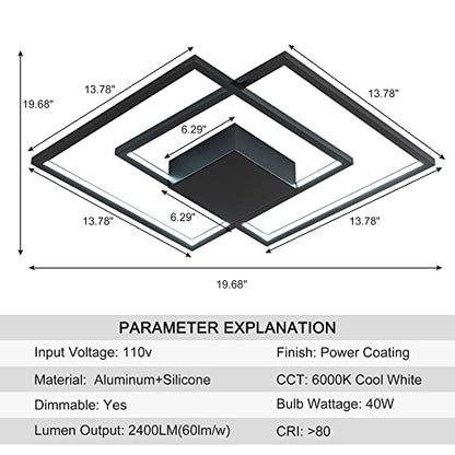 Modern LED Ceiling Light,Black,Frame Flush Mount Ceiling Light - size: 2-light squares