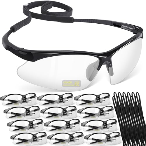 OXG 12 Pack Anti Fog Safety Glasses for Men, ANSI Z87.1 Protective Eyewear - color: Clear With Straps