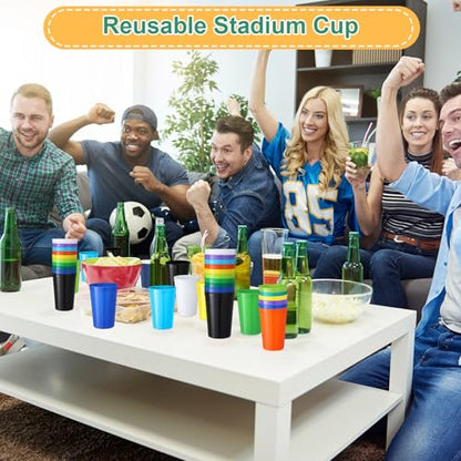 Honeydak 40 Pack 22 oz Plastic Stadium Cups Reusable, 10 Colors