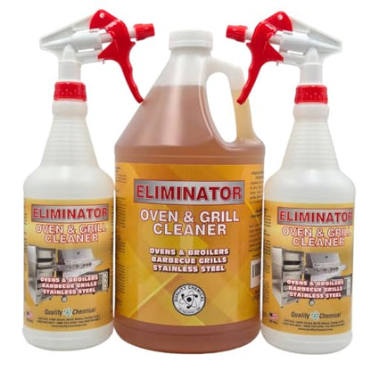 Quality Chemical Eliminator Oven & Grill Cleaner | Loosens Grease Fat Build-Up | Ovens Broilers BBQ Grills Hoods Stoves Fryers Stainless Steel | Ready to Use Soak 5-10 Min Rinse 128 oz (Combo)