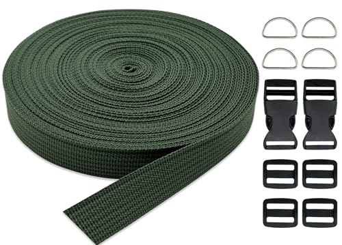 3/4 Inch Olive Green Polypropylene Webbing Straps 15Yds for Sewing - color: Olive Green, size: 15