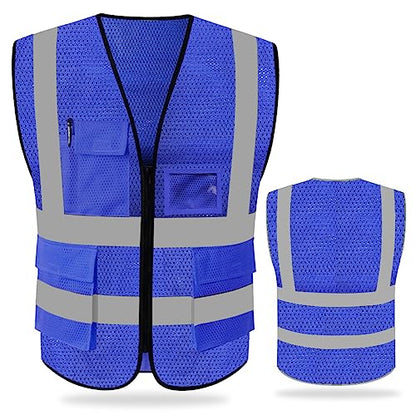 FEimaX High Visibility Safety Vest Mesh Work Vests with Reflective Strips - color: Blue, size: Large