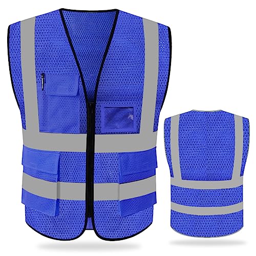 FEimaX High Visibility Safety Vest Mesh Work Vests with Reflective Strips - color: Blue, size: Medium