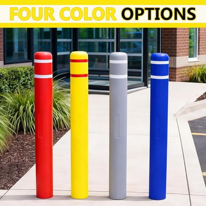 Blue Safety Bollard Cover 6" x 52", Heavy Duty Bollard Post Sleeve with Reflective Tape, Weatherproof Bollard Guard for Parking Lot, Warehouse, Traffic Barrier - color: Blue, size: 52" H