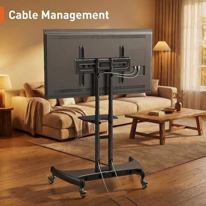 Perlegear Rolling TV Stand for 32-84 Inch TV, Mobile TV Cart up to 100lbs, Adjustable Height Outdoor TV Cart with Heavy-Duty Base, VESA 600x400mm, Portable TV Stand on Wheels for Livingroom PGTVMC05-1 - size: for 32-84 Inch TVs, style: Basic with Manual L