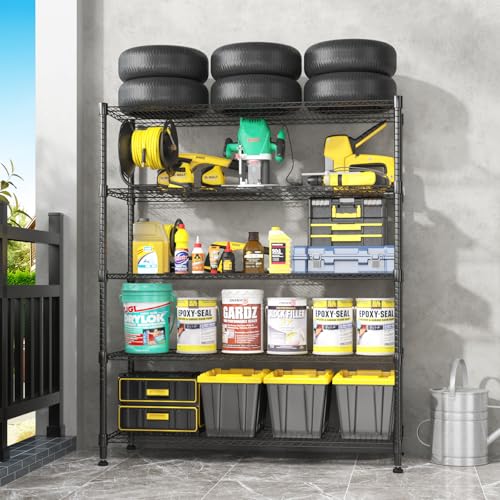 Homdox Heavy Duty Storage Shelves, 5 Tier Wire Shelving Unit with Wheels, Commercial Adjustable Metal Shelves for Storage, Garage Rack Pantry Shelves Kitchen Shelving, 18"x48"x82", Black - color: Black, size: 18"Dx 48"Wx 82"H, 5 Tier