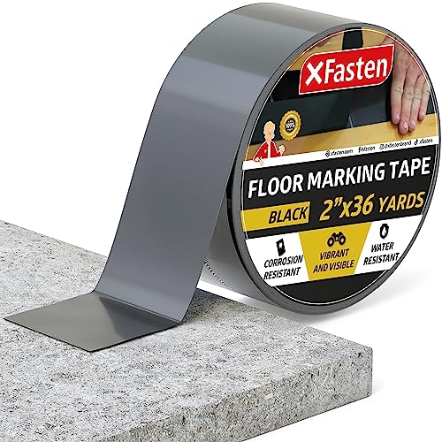 XFasten Vinyl Floor Tape Black, 2 Inch x 36 Yards, Gym Floor Tape for Court Marking, Dancefloor, Gymnasium, Classroom, Safety Marking, Indoor and Outdoor Surfaces - Strong Adhesion, Residue-Free - color: Black