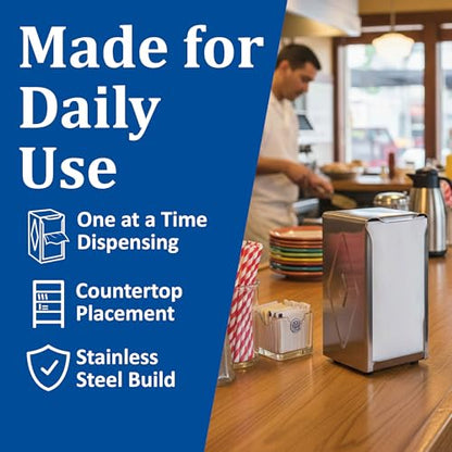 San Jamar H900X Tall Fold Restaurant Style Napkin Dispenser, 7-1/2" x 3-3/4", 150 Capacity, Satin Stainless