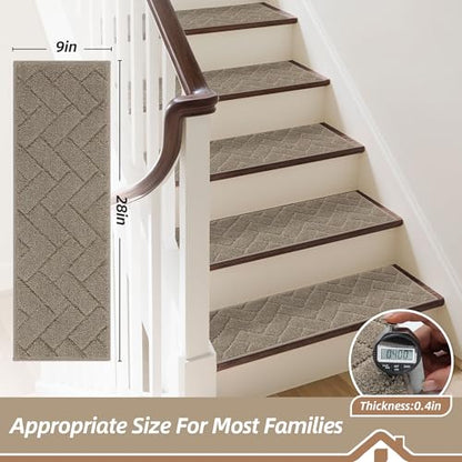 BEQHAUSE Non Slip Stair Treads for Wooden Steps 28" x 9", 4pcs, Beige - color: Beige - Geometric, size: 28 in X 9 in (4 Pieces)