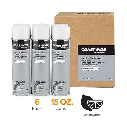 Coastwide Professional Stainless Steel Cleaner & Polish, Lemon, 6-Pk