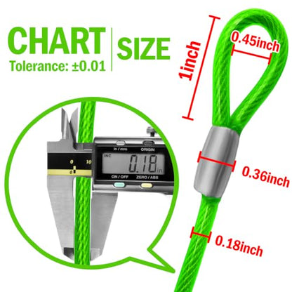 4.7mm(3/16") Steel Security Cable with Loops, Bike Lock Cable, 1Pack - color: Green, size: 15FT-(1Pack)