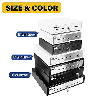 HK SYSTEMS 16" Heavy Duty Black Push Open Cash Drawer, 5B5C with Under Counter Mounting Metal Bracket - size: 2. 16" Push Black