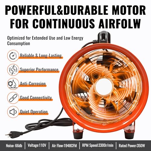 dreamdragon 10-Inch Utility Blower Fan with 16.4FT Duct Hose, 3300 RPM - color: 10in-16.4ft